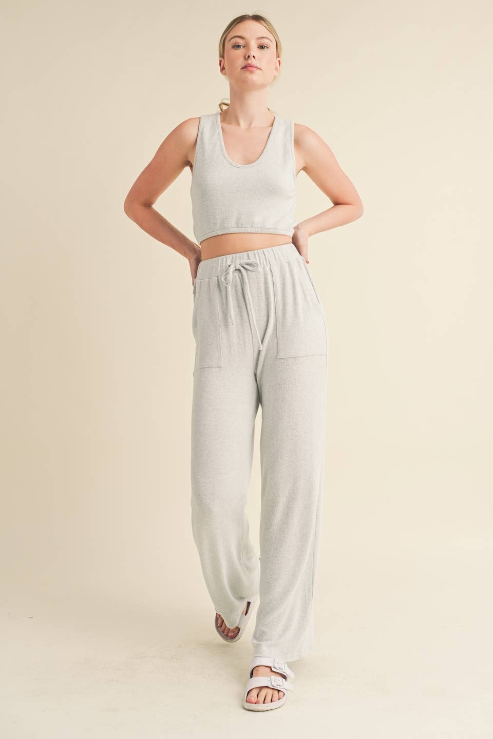 Soft Brushed Hacci Lounge Tank and Pants Set: Mint / S