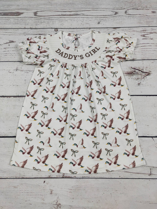 Duck Printed DADDY'S GIRL Smocked Dresses: 3-6M