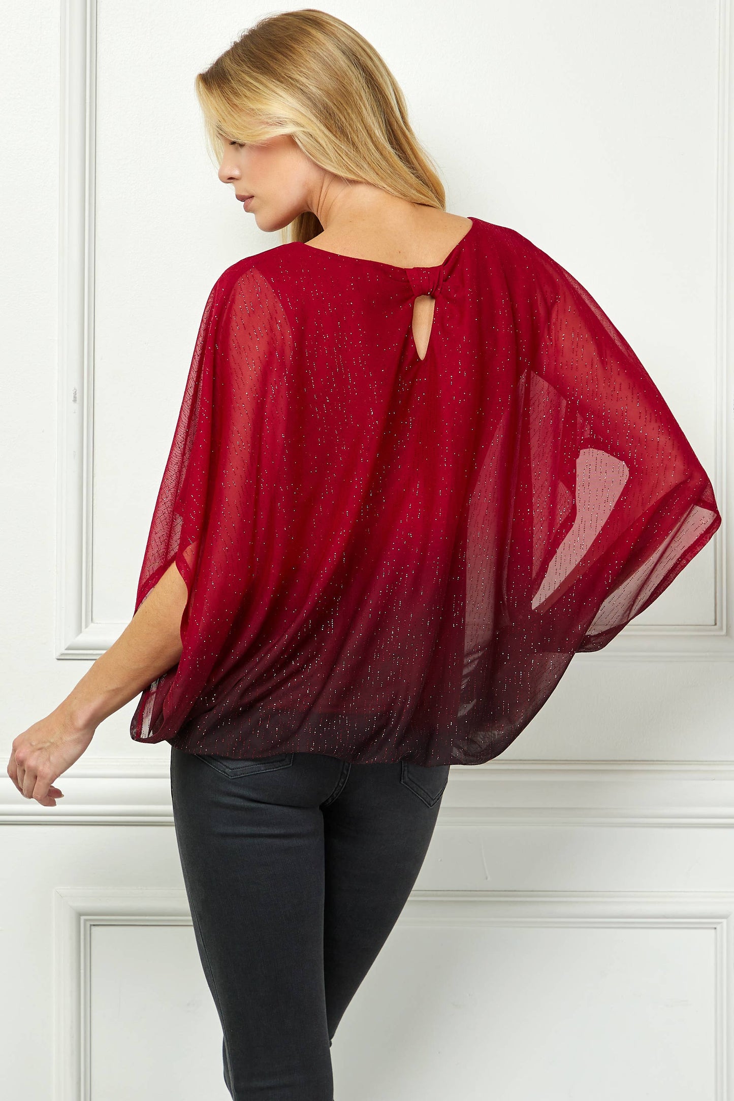 LUMINOUS GRACE DOLMAN BUBBLE BLOUSE: Stone/Black/Rose /S