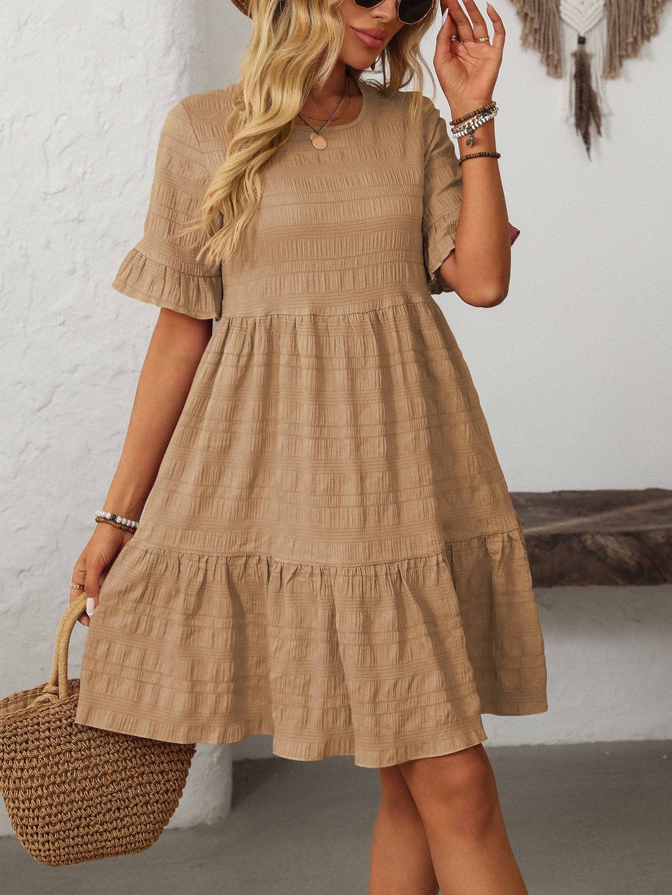 Loose Casual Short-Sleeve Elegant Dress: Pink / XL