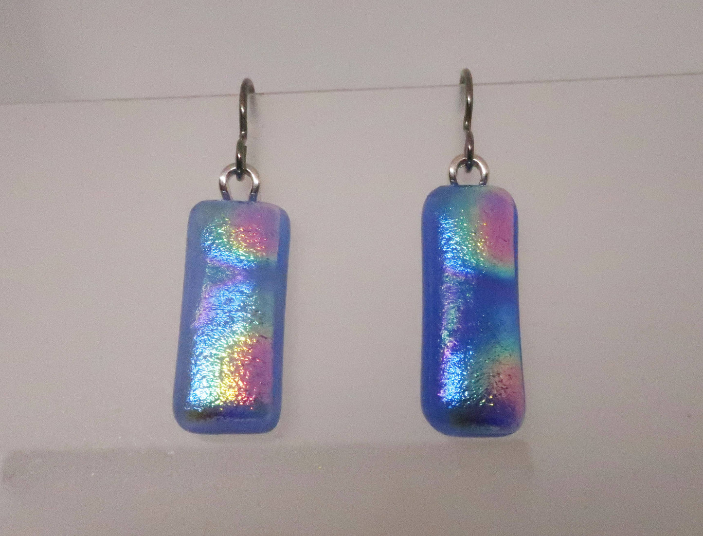 Blue Rainbow Fused Dichroic Glass Titanium Dangle earrings