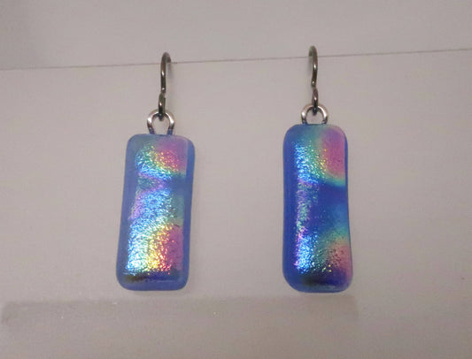 Blue Rainbow Fused Dichroic Glass Titanium Dangle earrings