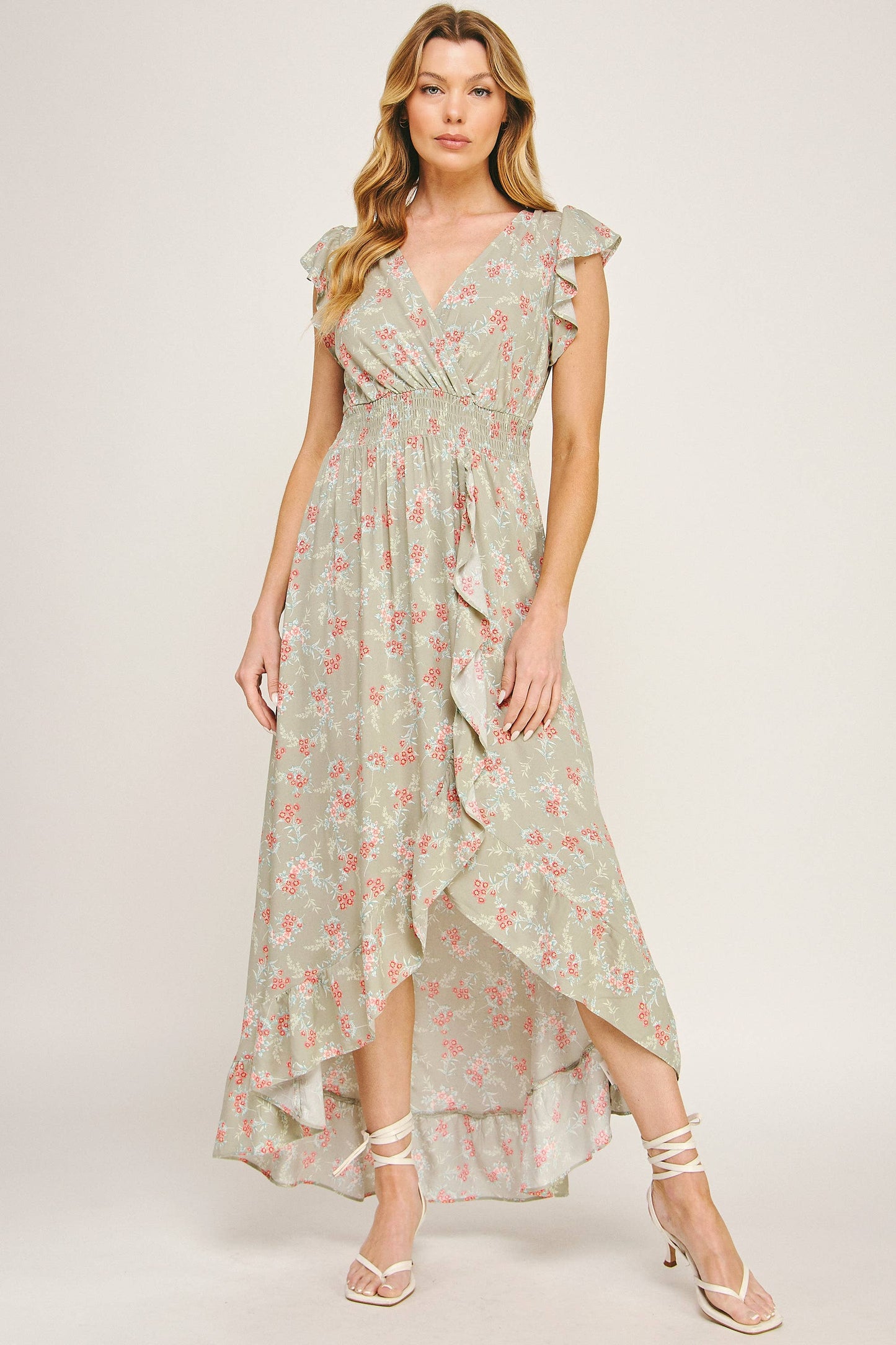 ETHEREAL FLOW MAXI DRESS W/ RUFFLE DETAIL: SACOI / XL