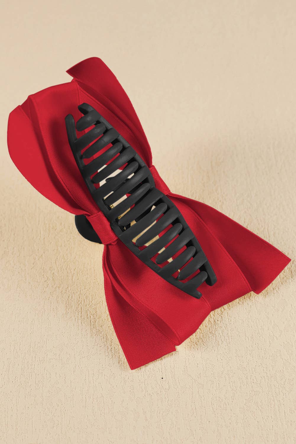 Black Bow Decor Large Hair Claw Clip: Light French Beige / Plastic / ONE SIZE