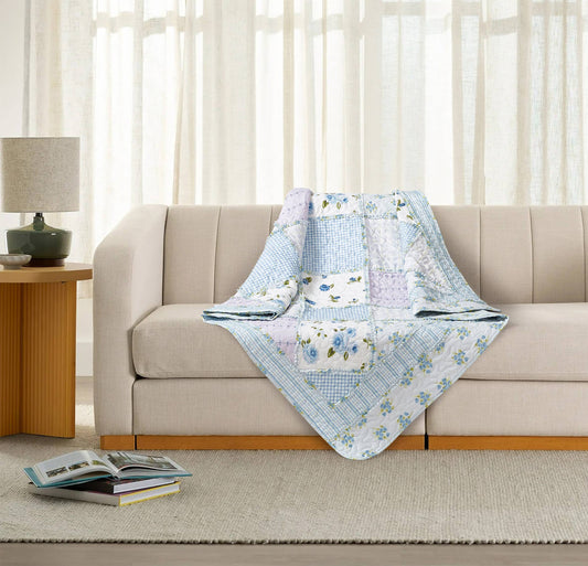 "Garden of Blues"  Quilted Throw Blanket 50"x60"