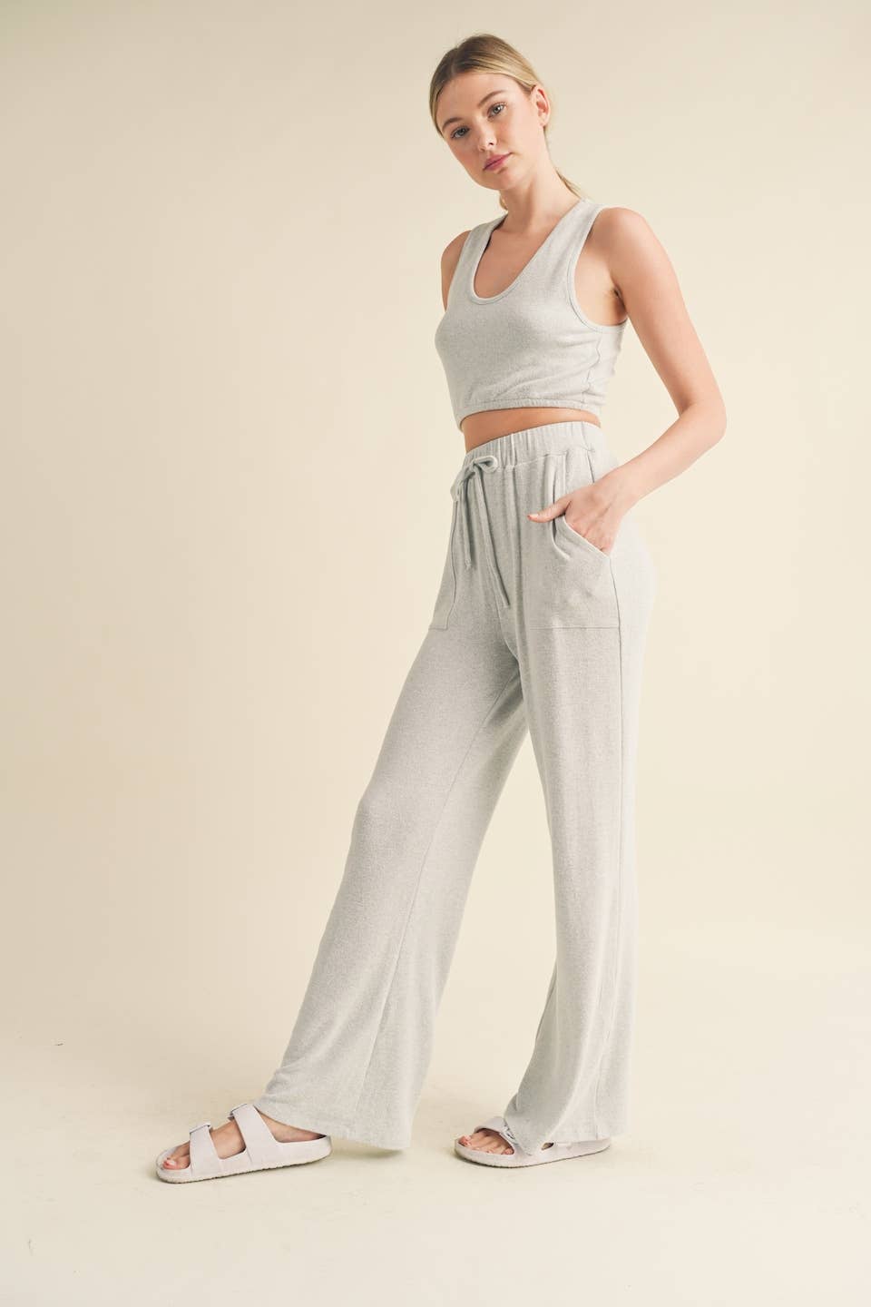 Soft Brushed Hacci Lounge Tank and Pants Set: Mint / L
