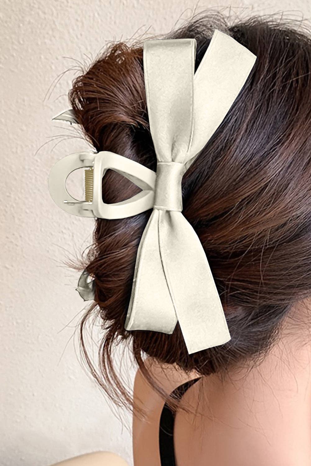 Black Bow Decor Large Hair Claw Clip: Light French Beige / Plastic / ONE SIZE