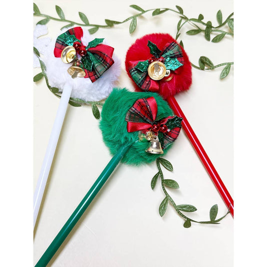 PomPom Jingle Bell Pen for Christmas: ASSORTED COLOR / ONE SIZE(12)
