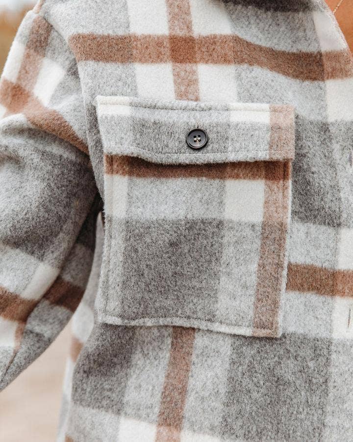 Women's Plaid Button Down Flannel Shirt Jacket – Cozy & Stylish: Light gray / 100%Polyester / L