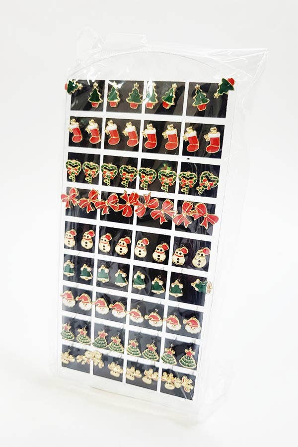 36 Pair Christmas Stud Earrings with Display Case