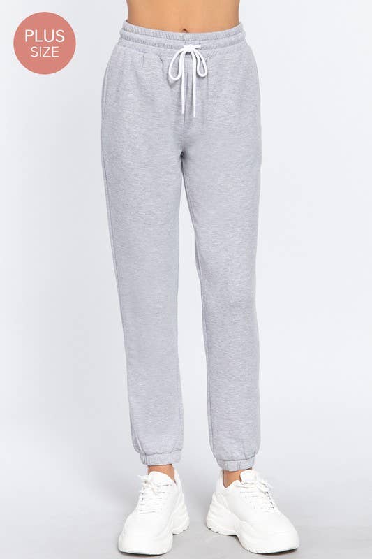 Plus Fleece Long Jogger Pants W/Drawstring: PAINT BLUE