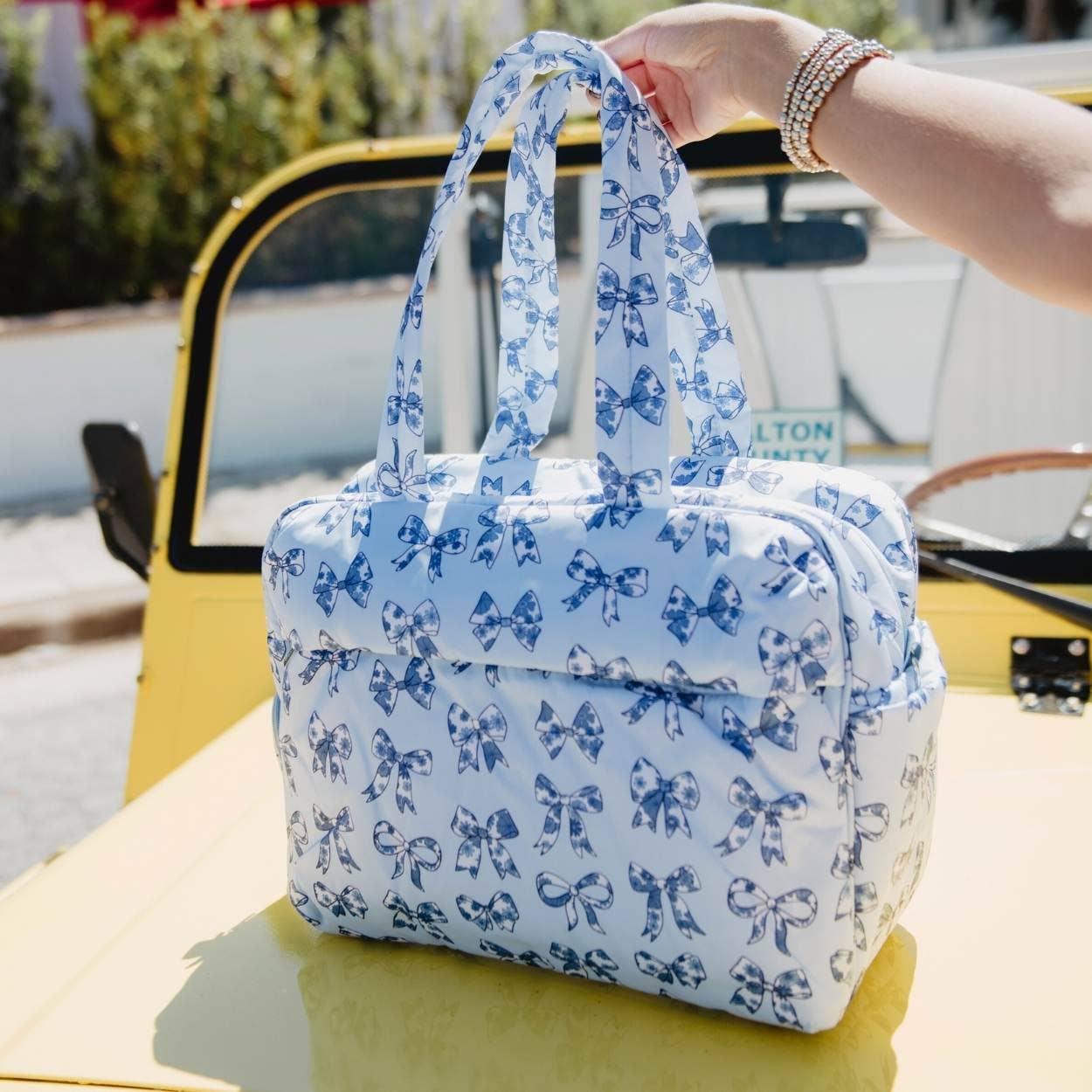 Light Blue Toile Coquette Bows Easter Weekender: Light Blue