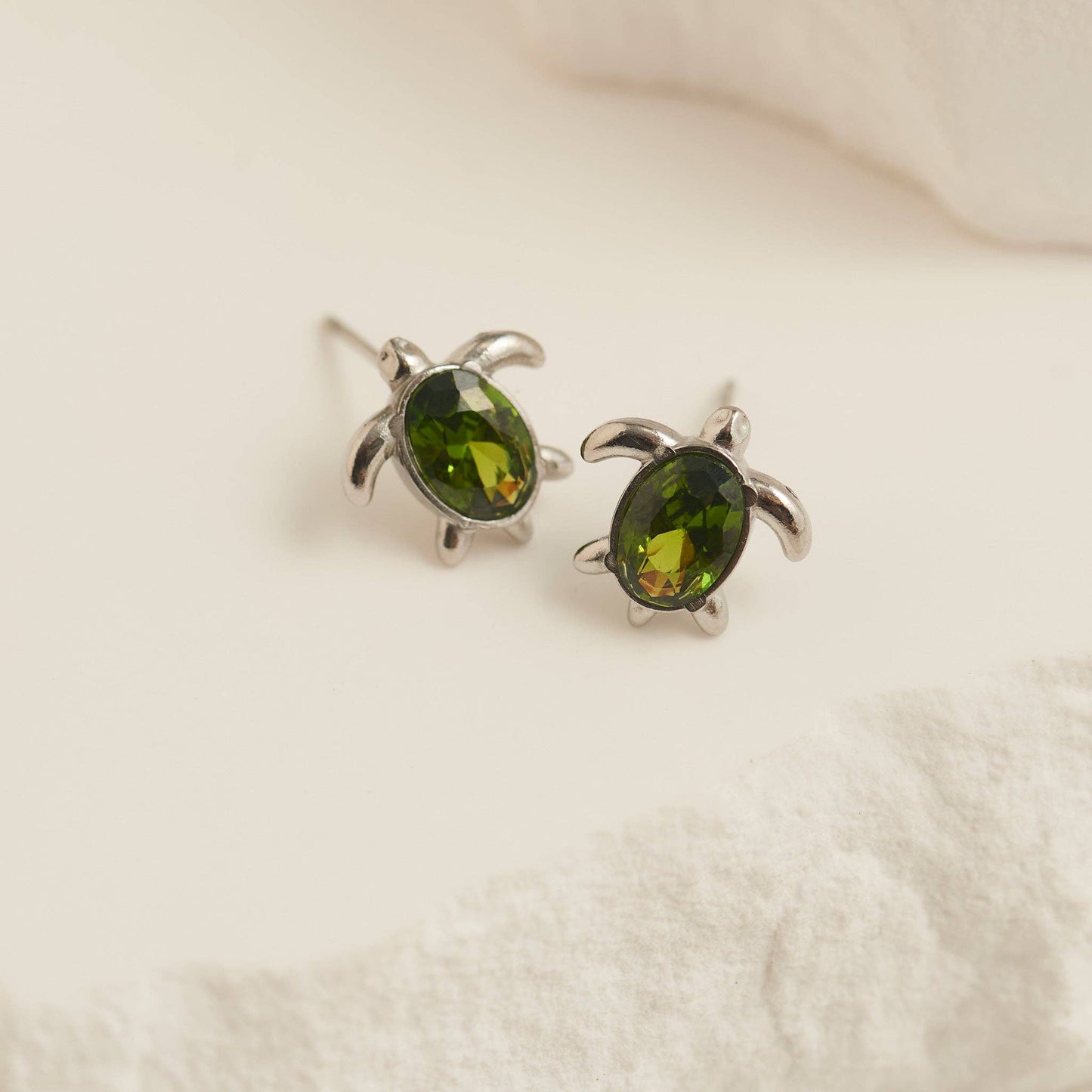 Waterproof Earring Narelle Turtle Studs Green Cubic Zirconia: Gold