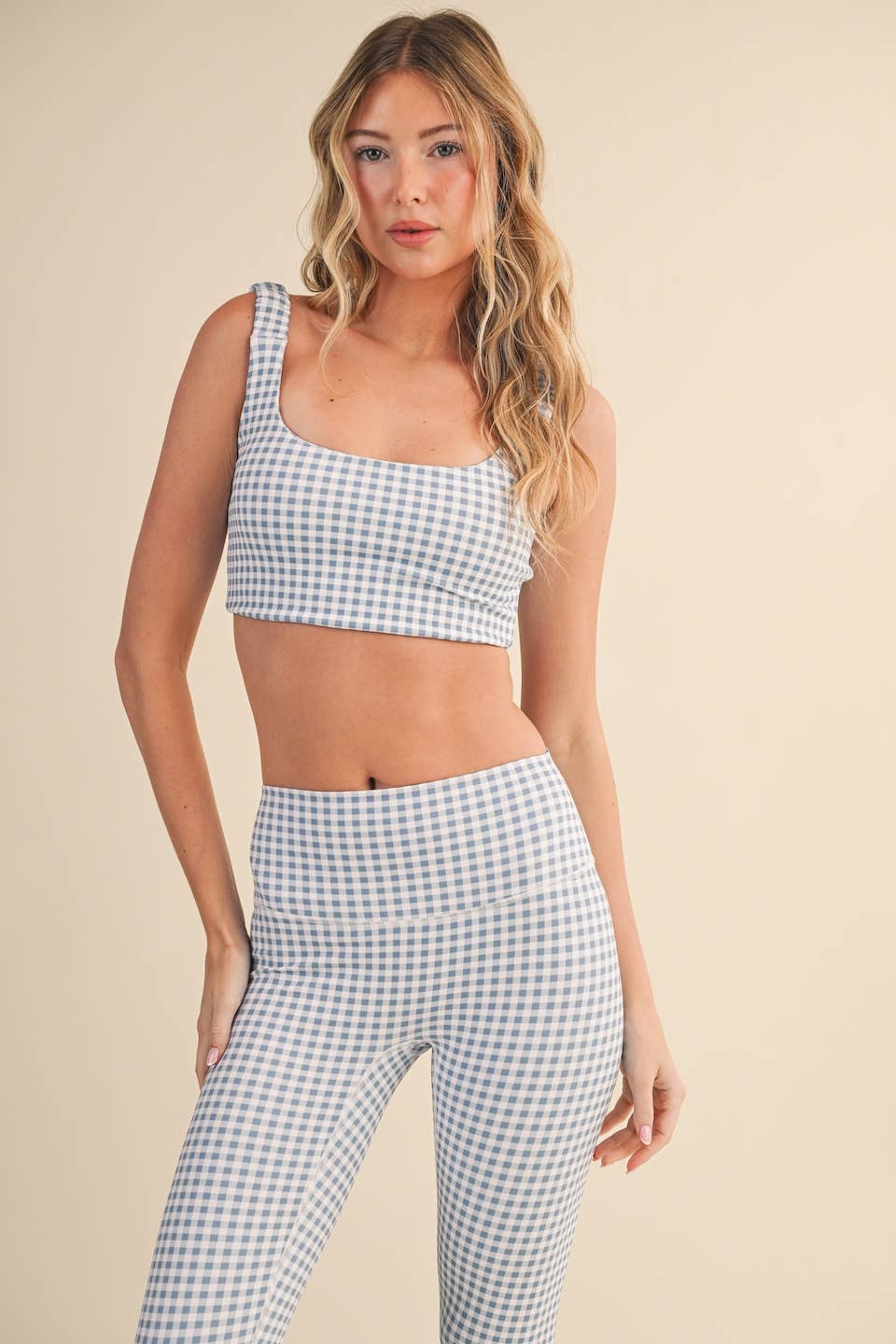 Gingham Print Ruched Bra Top: Pink Gingham / S