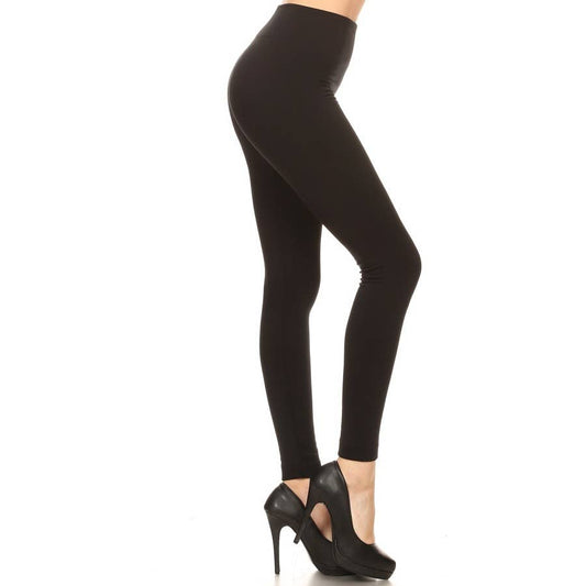 High Waist Fleece Lined Leggings with Elastic Band: Black / ONE