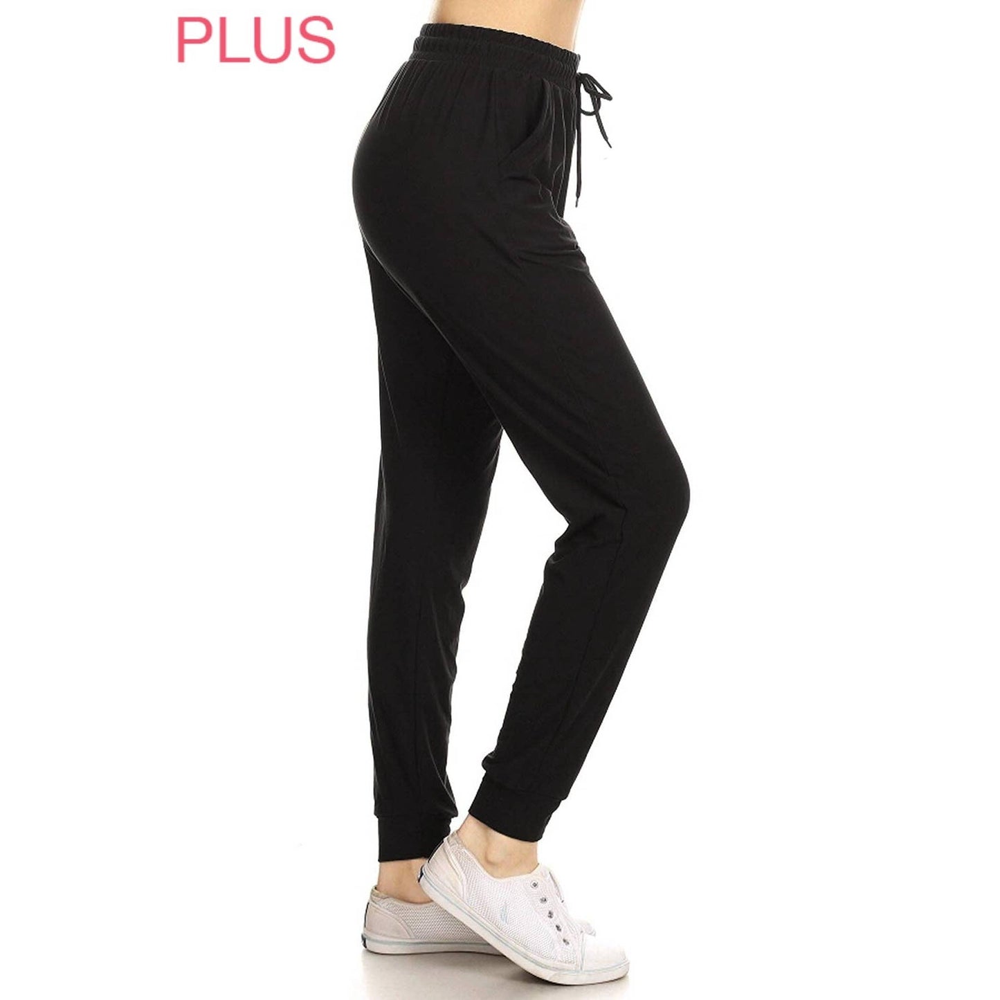 Plus Size Buttery Soft Solid Joggers with Drawstring: Burgundy / 3XL