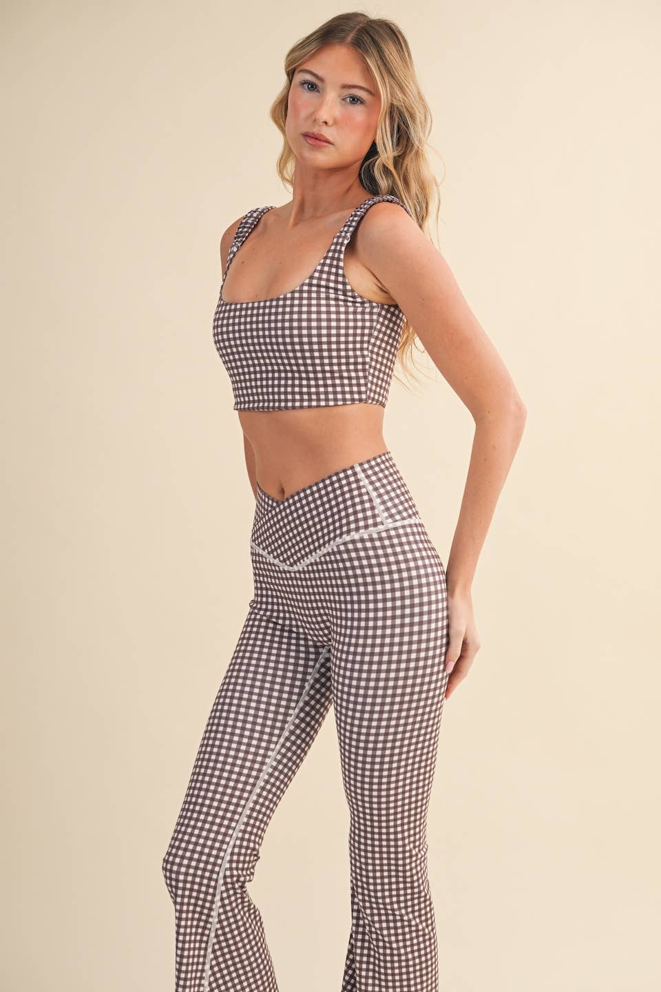Gingham Print Ruched Bra Top: Pink Gingham / S