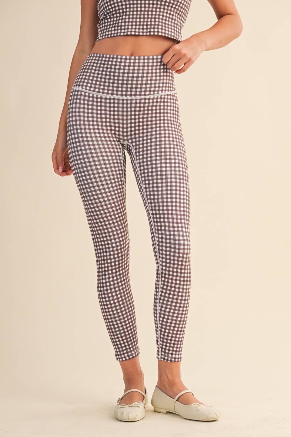 Gingham Print Aligned Performance High-Rise Leggings: Pink Gingham / S