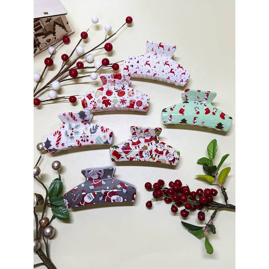 Christmas Print Hair Claw Clip: Assorted Color / ONE SIZE(12)
