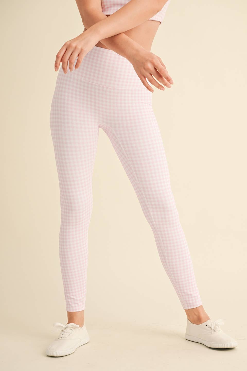 Gingham Print Aligned Performance High-Rise Leggings: Pink Gingham / S