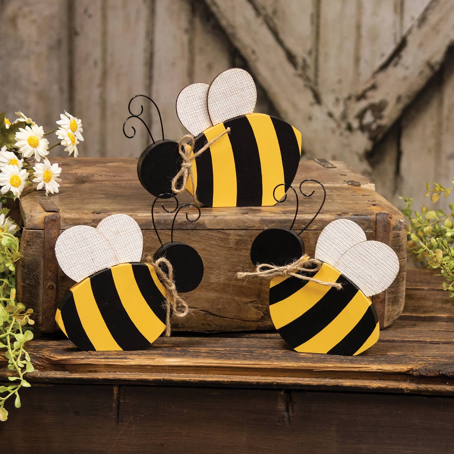 Wooden Bee Sitter w/Burlap Wings - 3 Asstd.