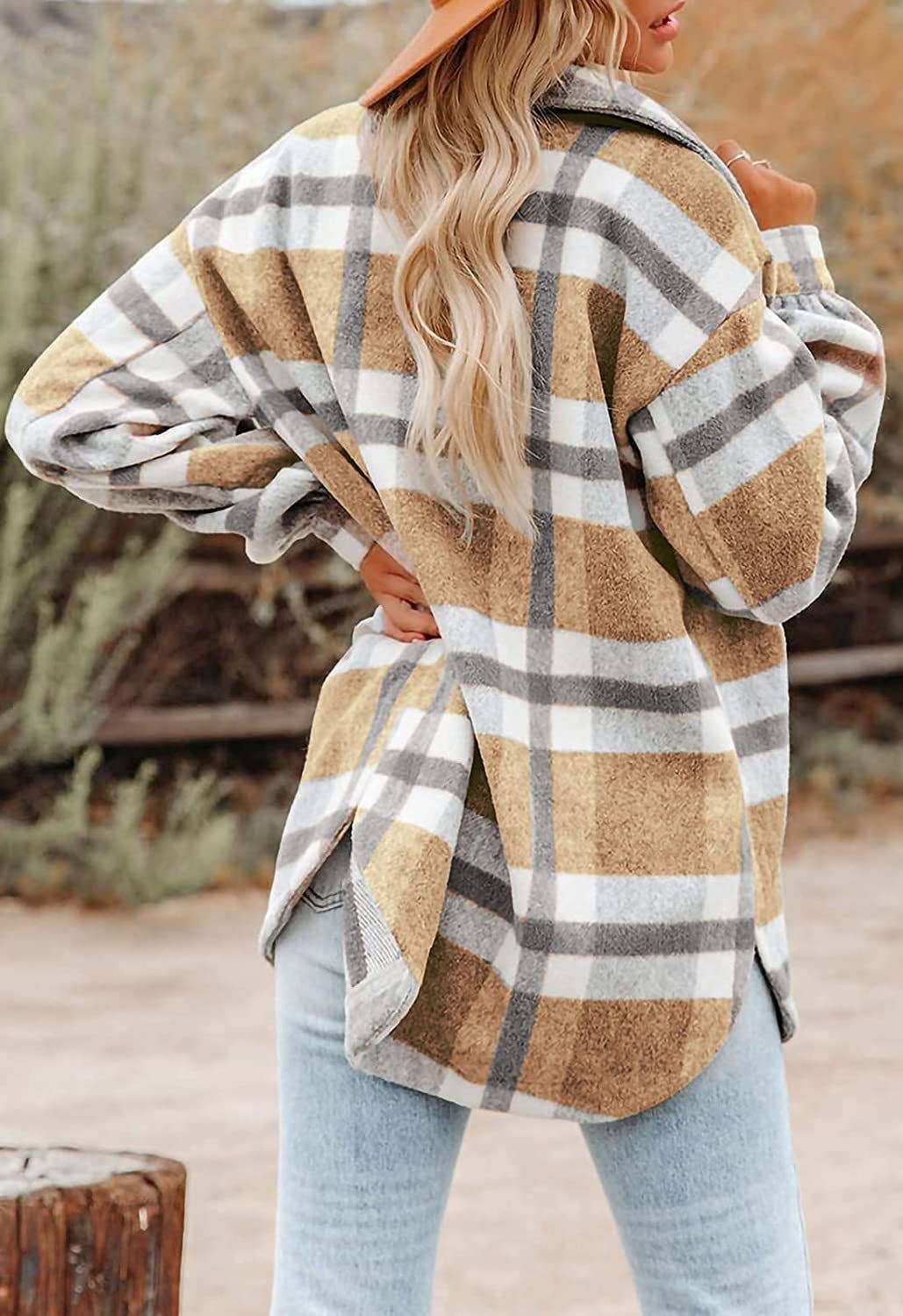 Women's Plaid Button Down Flannel Shirt Jacket – Cozy & Stylish: Light gray / 100%Polyester / S