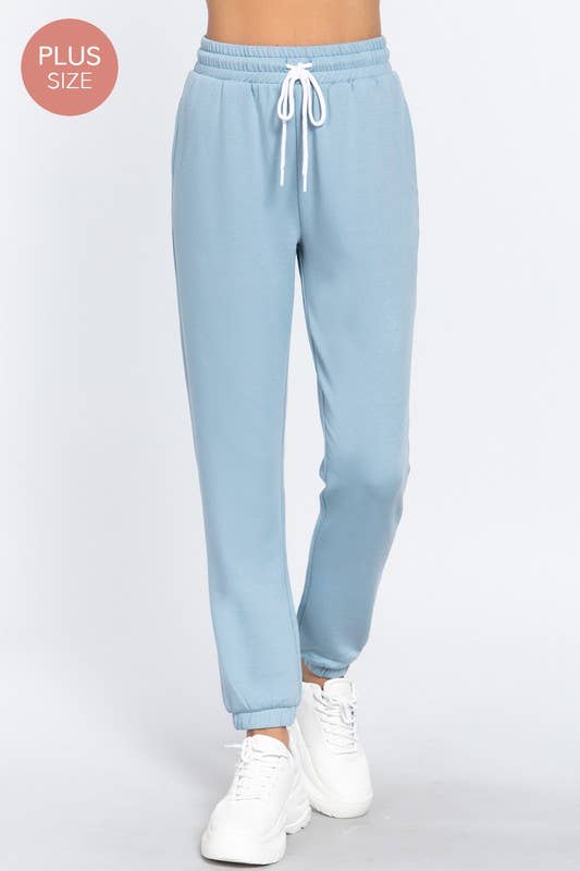 Plus Fleece Long Jogger Pants W/Drawstring: PAINT BLUE