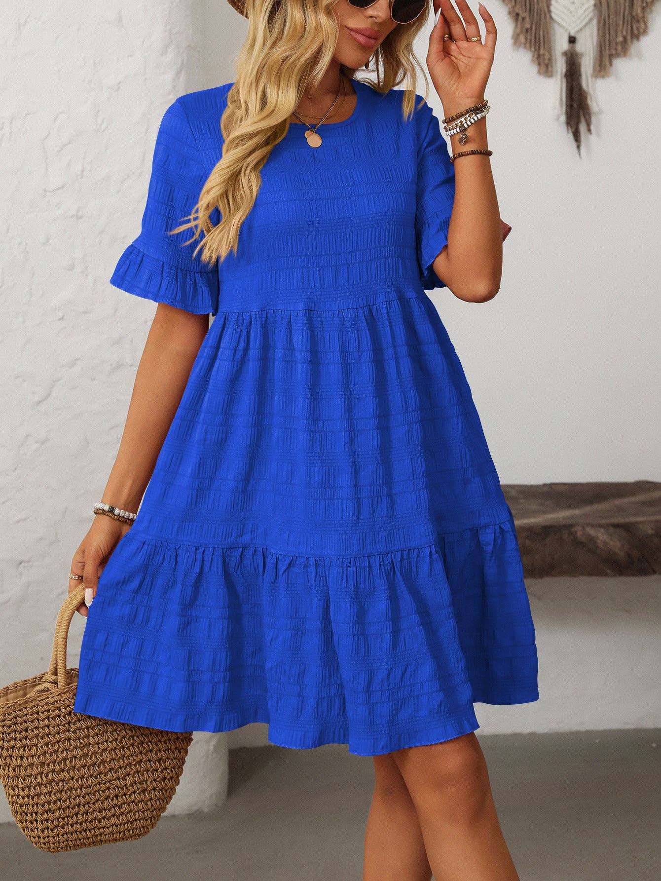 Loose Casual Short-Sleeve Elegant Dress: Pink / S