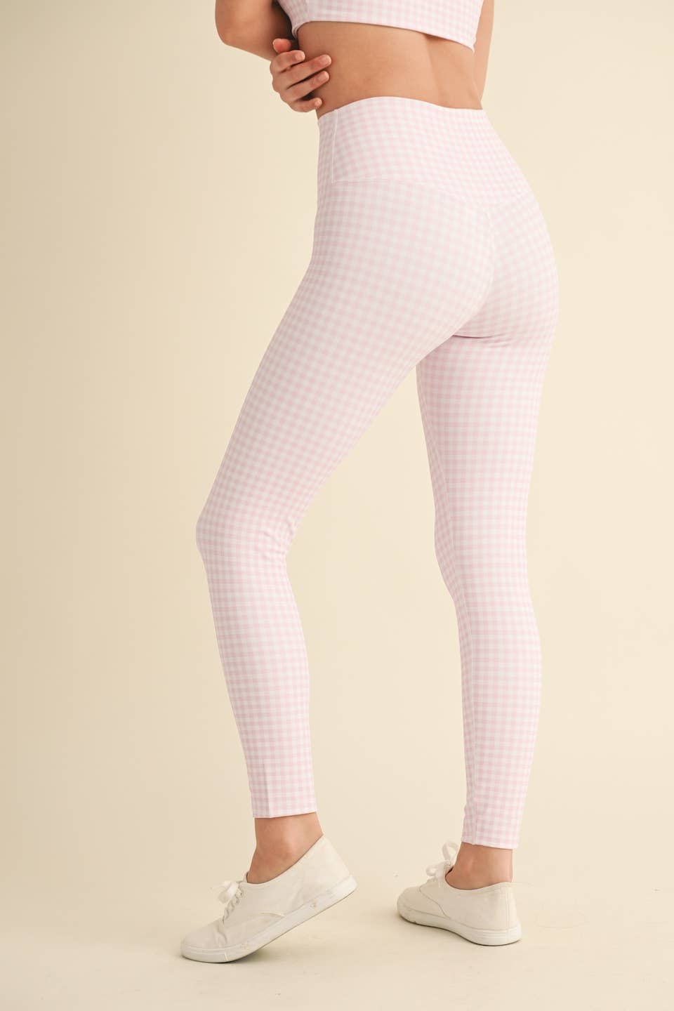 Gingham Print Aligned Performance High-Rise Leggings: Pink Gingham / L