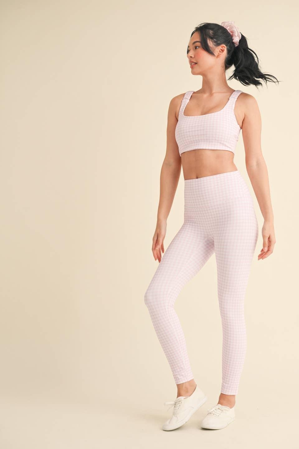 Gingham Print Aligned Performance High-Rise Leggings: Pink Gingham / L