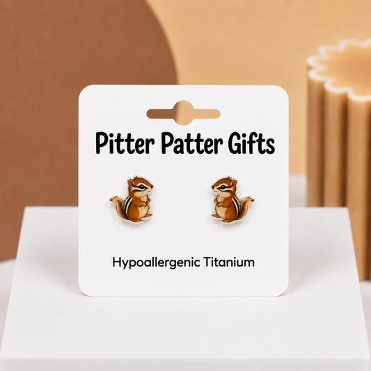 Chipmunk Stud Earrings, Hypoallergenic Titanium Posts