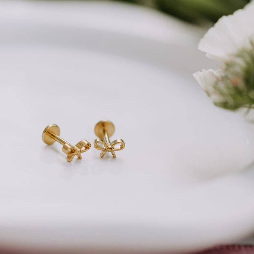 Bow Flat Back Studs: Gold