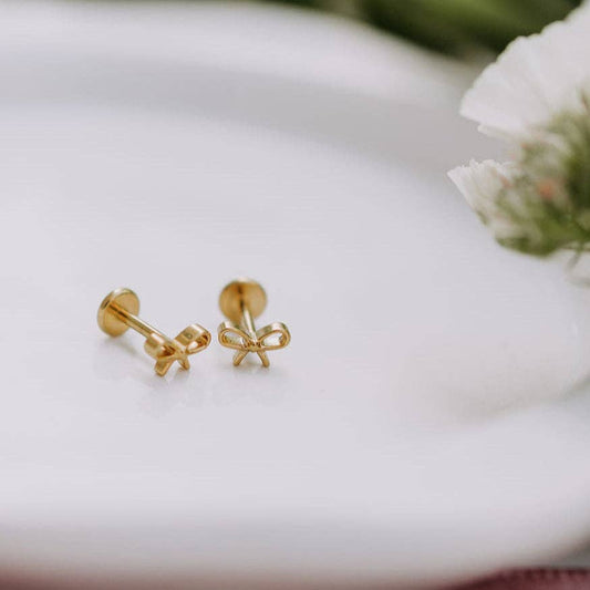 Bow Flat Back Studs: Gold