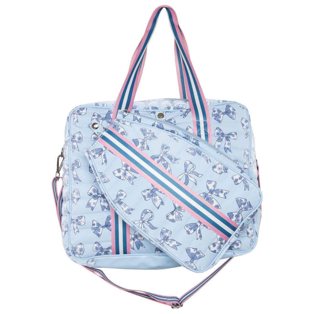Toile Coquette Bows Pickleball Bag: Light Blue