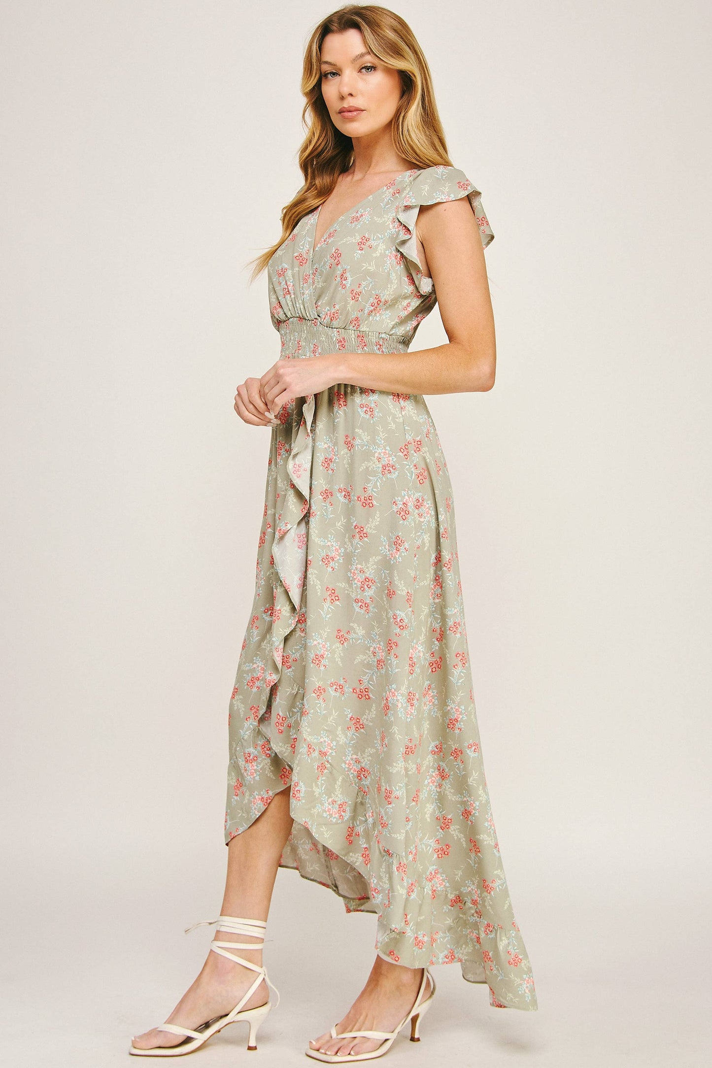 ETHEREAL FLOW MAXI DRESS W/ RUFFLE DETAIL: SACOI / XL