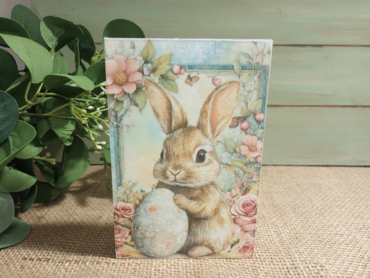 Easter Wood Block Sign - Small - Bunny with Egg A