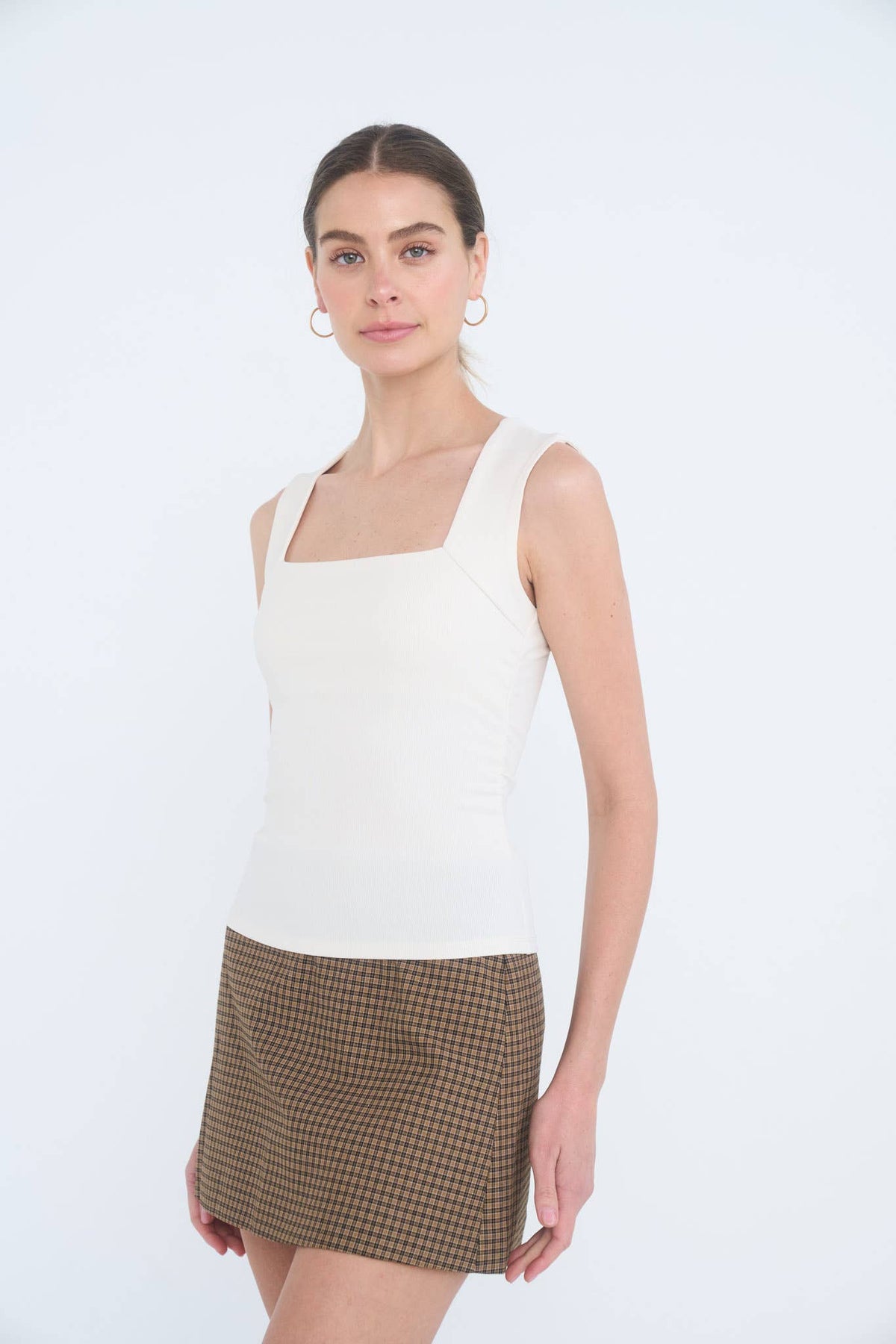 SQUARE NECK SLEEVELESS RUCHED DETAIL TOP : DUSTY BLUE