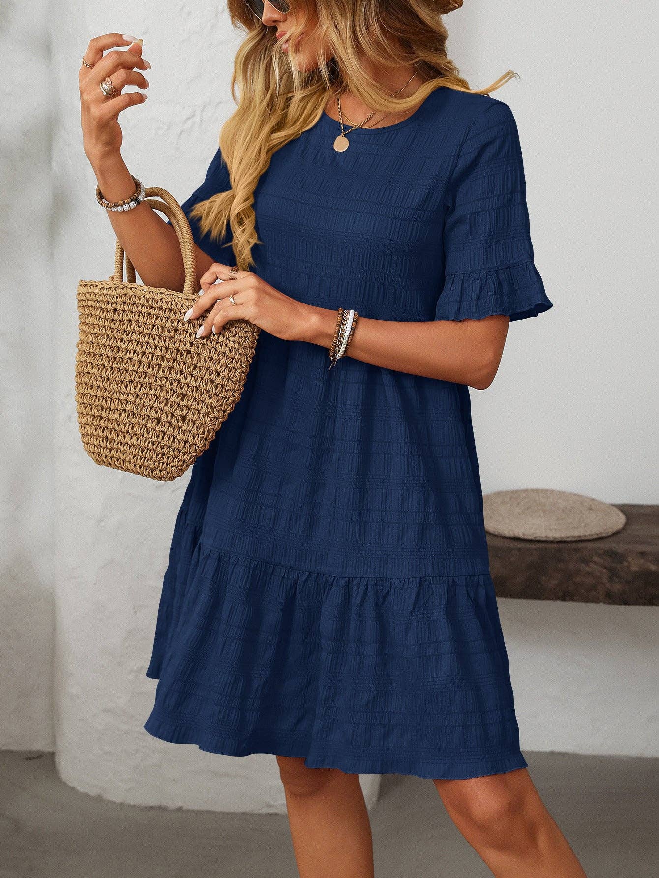 Loose Casual Short-Sleeve Elegant Dress: Pink / XL