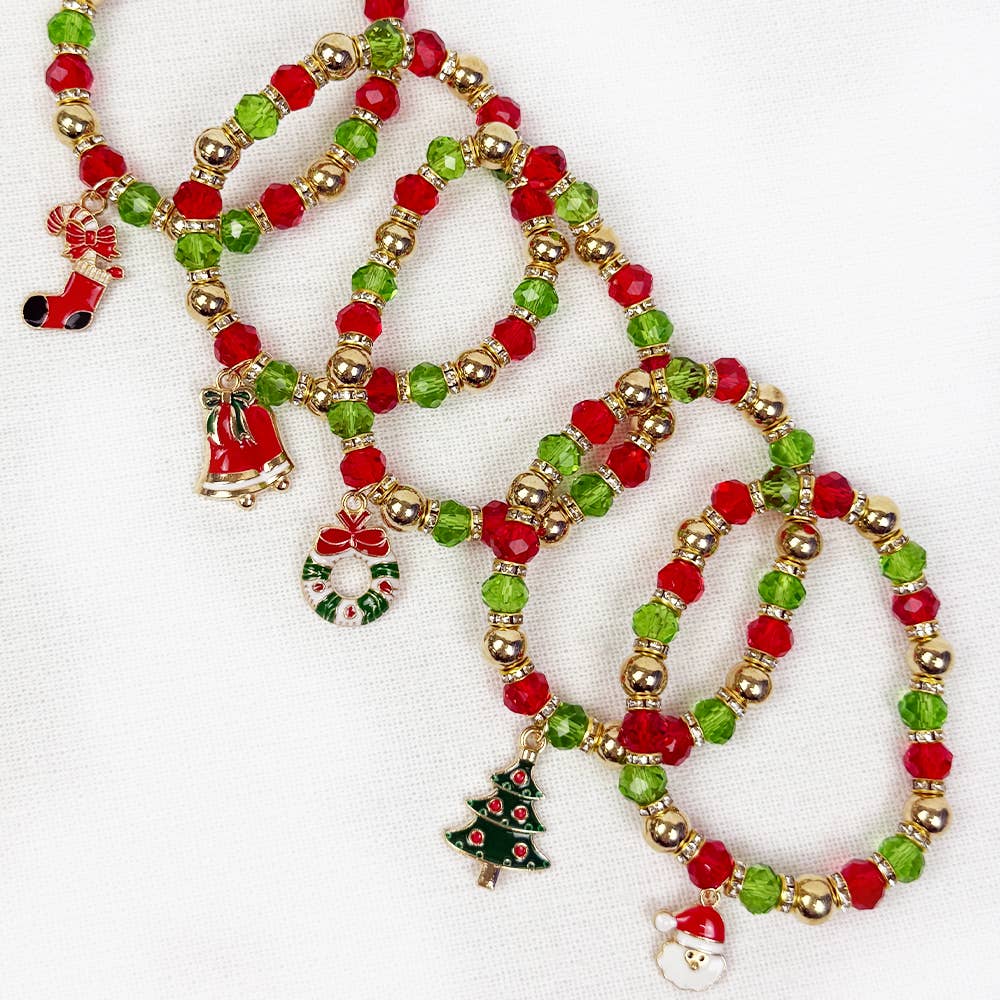 Green and Red Theme Christmas Charm Bracelet: MIX COLOR / ONE(12)
