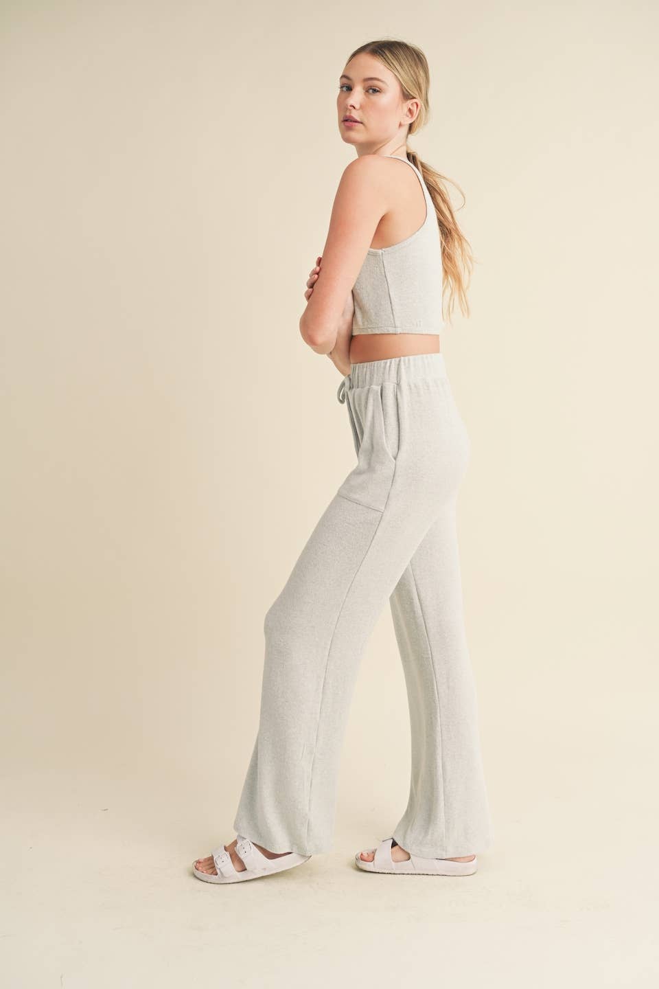 Soft Brushed Hacci Lounge Tank and Pants Set: Mint / M