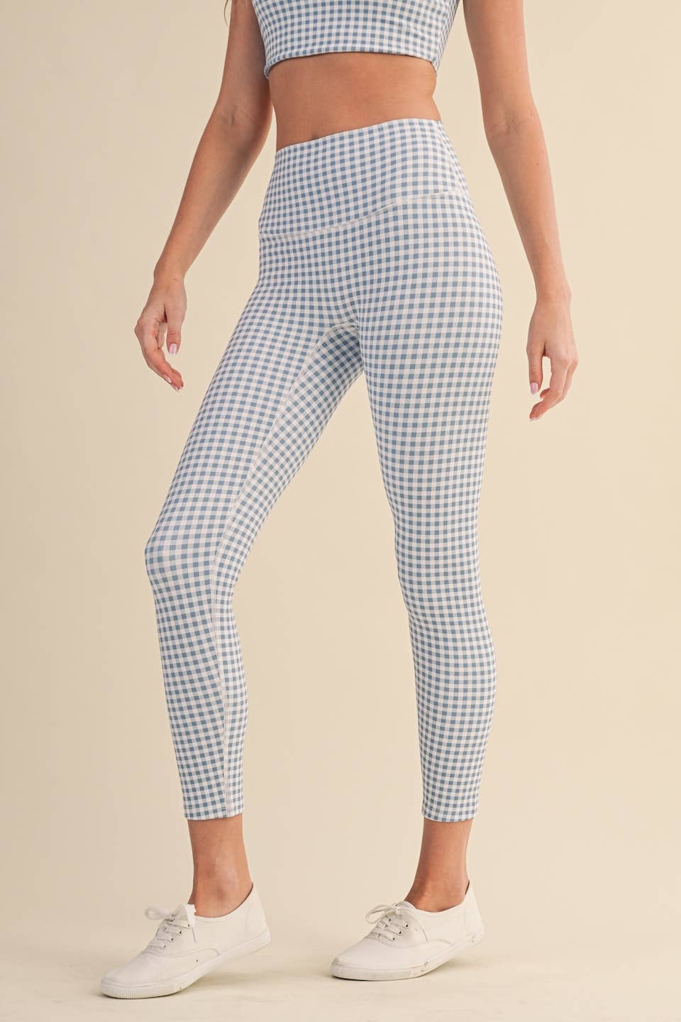 Gingham Print Aligned Performance High-Rise Leggings: Pink Gingham / S