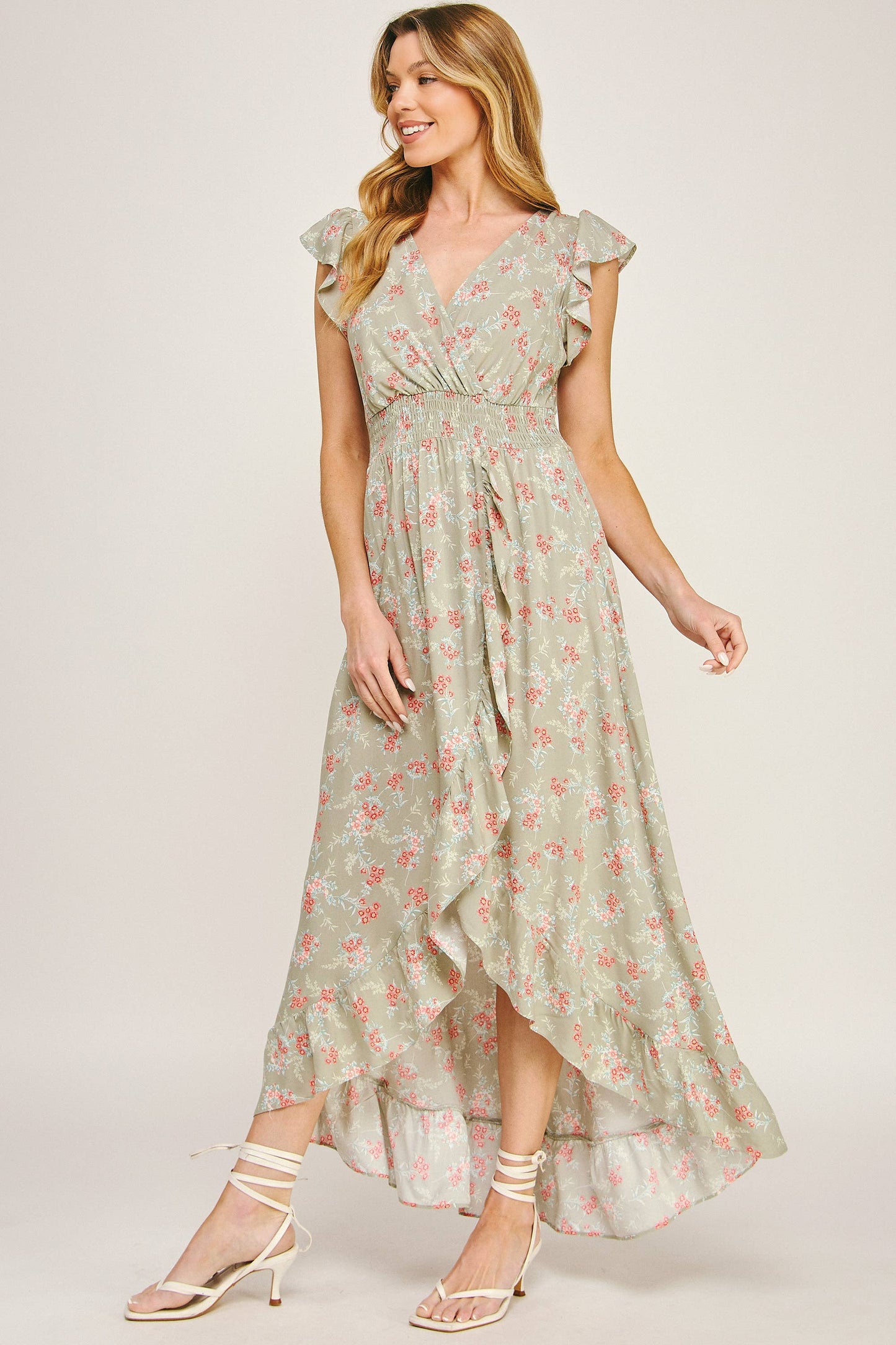 ETHEREAL FLOW MAXI DRESS W/ RUFFLE DETAIL: SACOI / M
