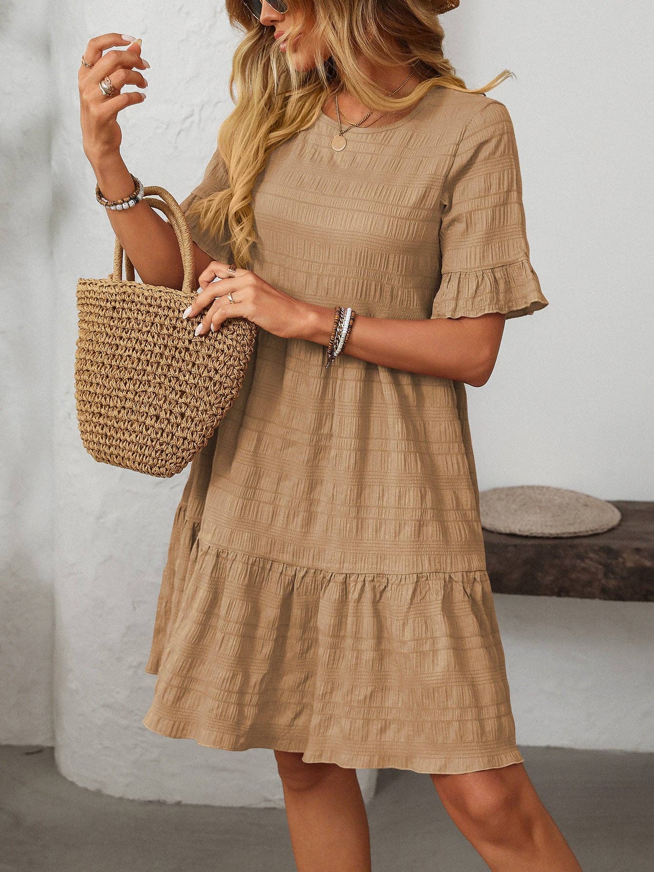 Loose Casual Short-Sleeve Elegant Dress: Pink / 2XL