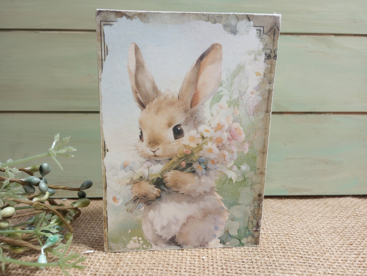 Spring Wood Block Sign - Small - Bunny with Daisies