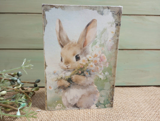 Spring Wood Block Sign - Small - Bunny with Daisies