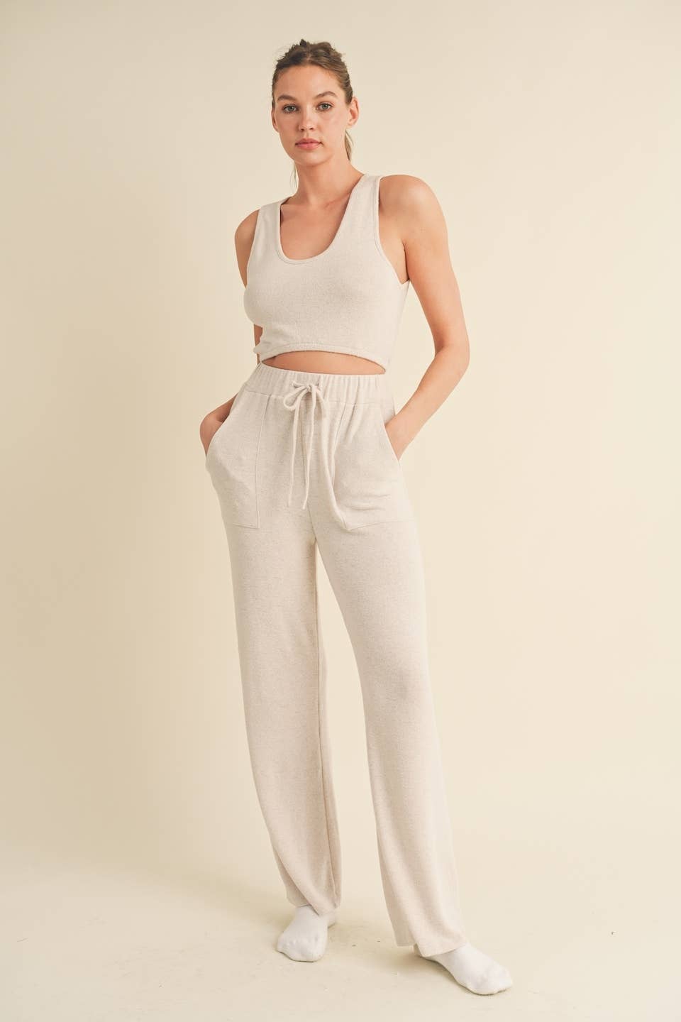 Soft Brushed Hacci Lounge Tank and Pants Set: Mint / M