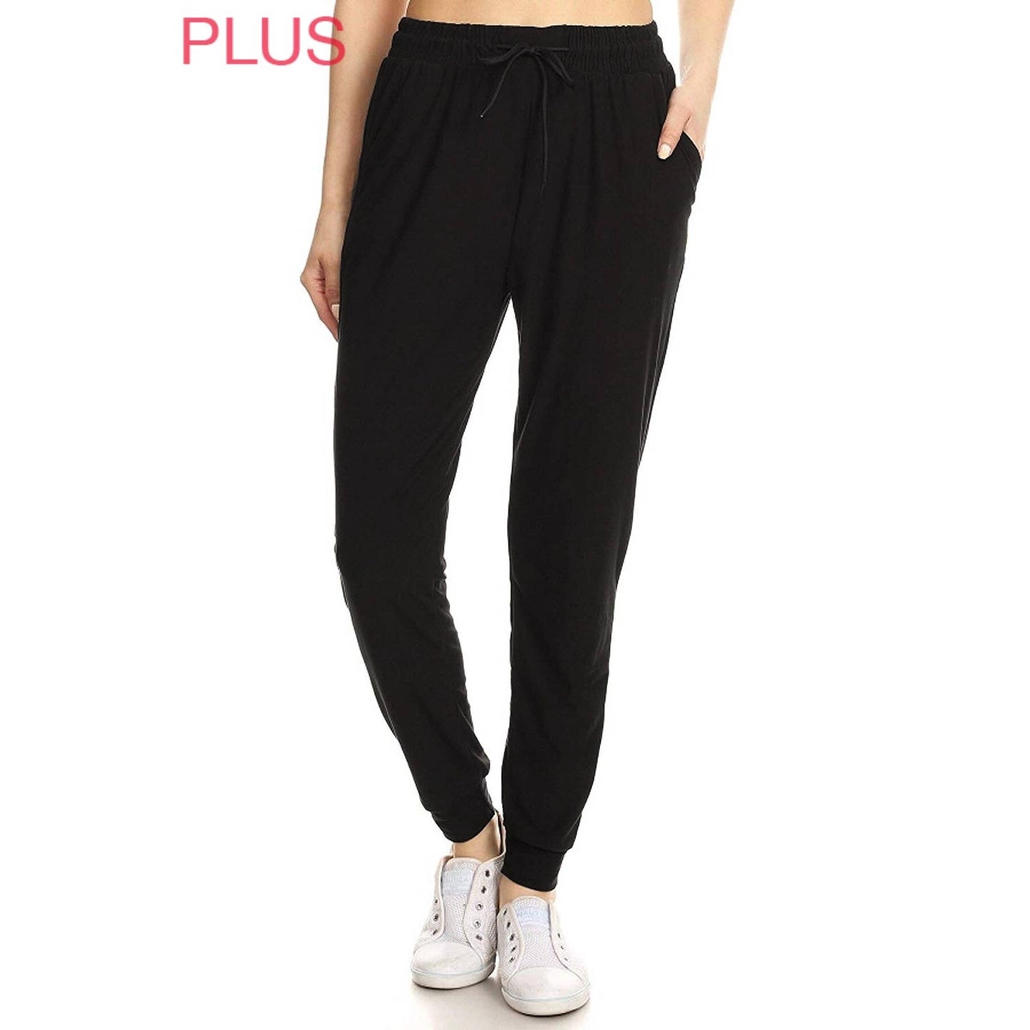 Plus Size Buttery Soft Solid Joggers with Drawstring: Marsala / 3XL