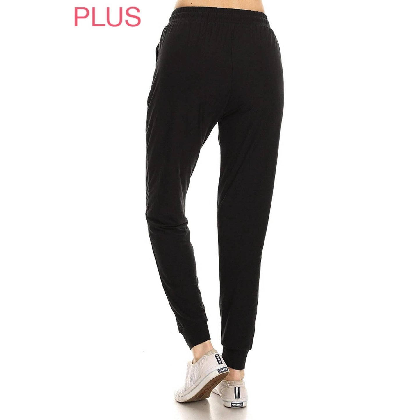 Plus Size Buttery Soft Solid Joggers with Drawstring: WINE / 2XL