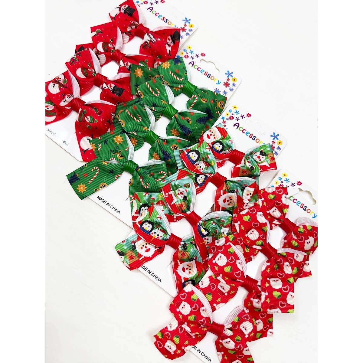 Christmas Theme Hair Bow Clip Set on a card: MIX COLOR / ONE(12)