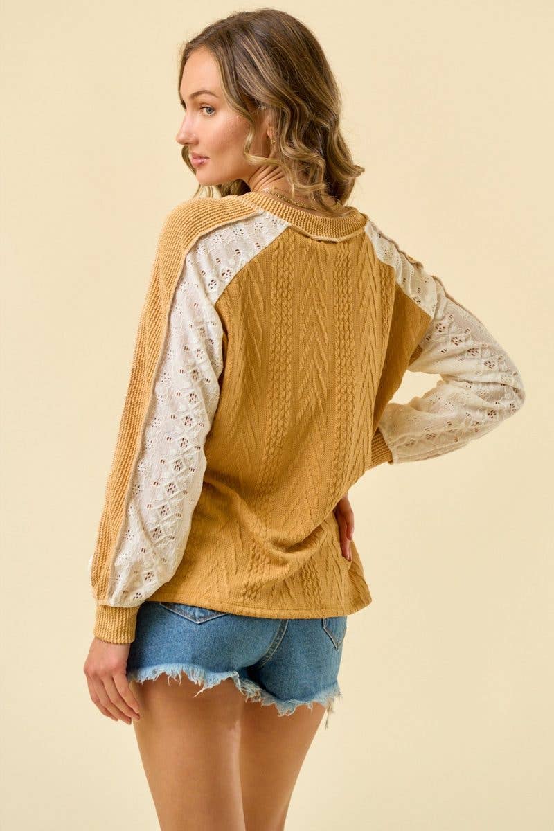 Grace In Layers Cable Knit Top: SAGE / 2-2-2-2(S-M-L-XL)